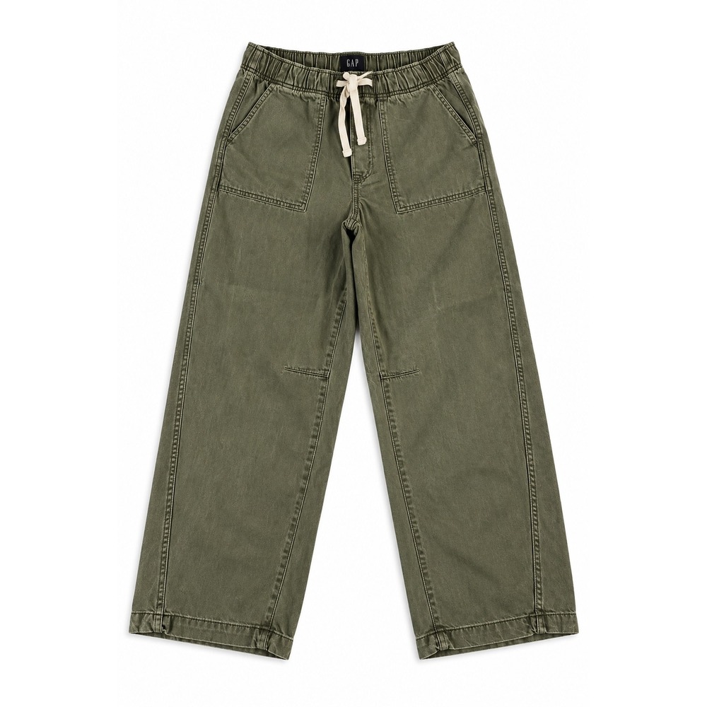 GAP Denim Pull-On Barrel Pants Olive Green Wide Leg Drawstring Size M